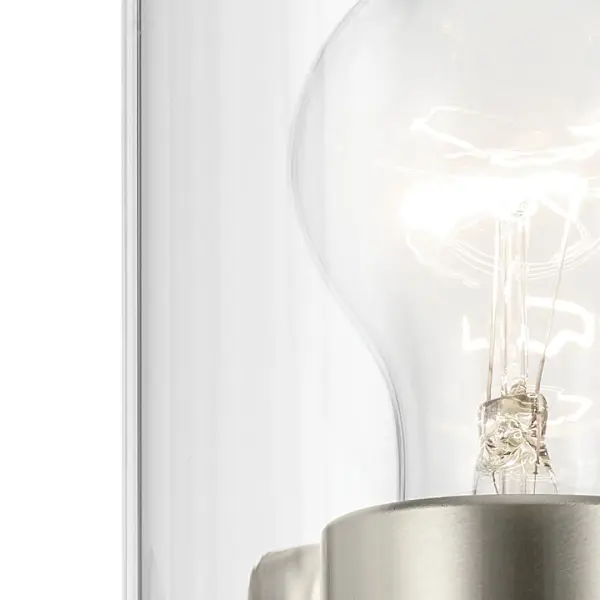 The Crosby 2-Light Vanity Light combines clean lines with classic appeal, featuring clear glass shades and brushed nickel finish. Dimmable and damp-rated for bathroom use, it offers flexible installation. - alternate view