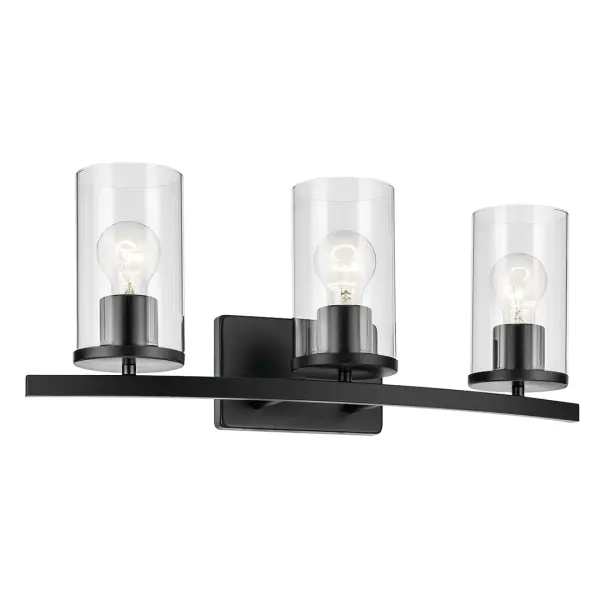 The Crosby Vanity Light combines transitional styling with practical features. Its 23-inch width makes it ideal for medium to large vanities, while clear glass shades and dimmable capability offer lighting flexibility.