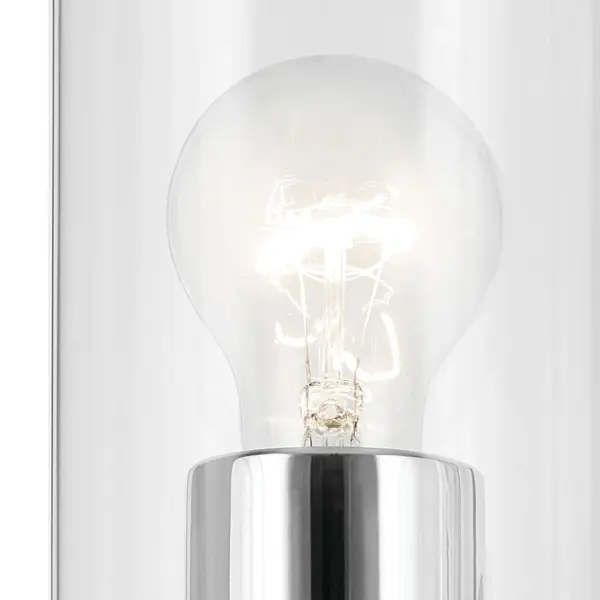 The Crosby 3-Light Vanity Light combines classic chrome finish with clear glass shades for a clean, transitional look. Its 23-inch width makes it ideal for medium-sized vanities, while dimmable functionality and damp rating ensure practical performance. - alternate view