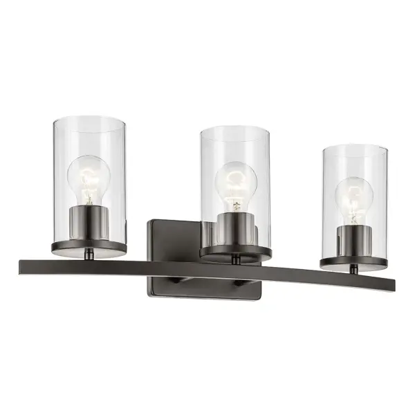 The Crosby 3-Light Vanity Light combines traditional styling with practical functionality. Its 23-inch width provides excellent illumination for medium to large vanities, while the clear glass shades and Olde Bronze finish add timeless elegance to any bathroom.