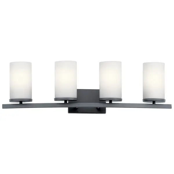 The Crosby vanity light combines modern aesthetics with practical features. Its 31-inch width makes it ideal for double vanities, while the satin etched opal glass provides soft, even illumination. Dimmable and damp-rated for bathroom use.