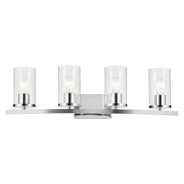 The Crosby vanity light combines timeless chrome finish with clear glass shades, offering bright, even illumination across 31 inches. Dimmable and damp-rated for bathroom use, it's ideal for medium to large vanities. - alternate view