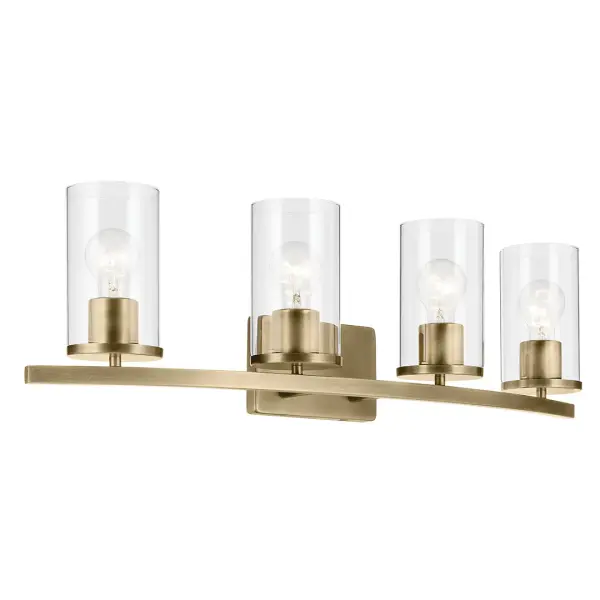 The Crosby Vanity Light combines transitional styling with practical functionality. Its 31.25-inch width makes it ideal for double vanities, while the natural brass finish adds warmth and sophistication to any bathroom.