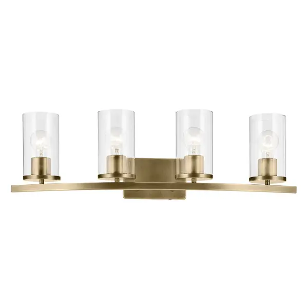 The Crosby Vanity Light combines transitional styling with practical functionality. Its 31.25-inch width makes it ideal for double vanities, while the natural brass finish adds warmth and sophistication to any bathroom. - alternate view