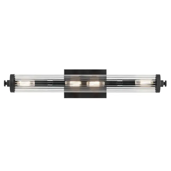 The Azores vanity light combines transitional styling with modern functionality. Its 25-inch width and clear fluted glass shades provide excellent illumination for medium to large vanities while adding sophisticated detail. - alternate view