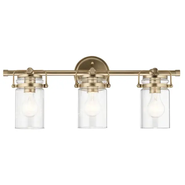 The Brinley 3-Light Vanity Light combines timeless design with modern functionality. Its 24-inch width provides excellent illumination for medium to large vanities, while the Champagne Bronze finish adds warmth and sophistication to any bathroom. - alternate view
