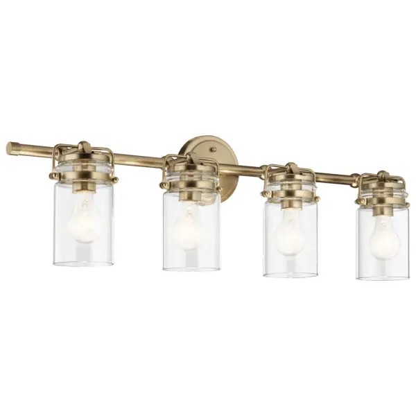 The Brinley vanity light combines transitional styling with practical illumination. Its 32.5-inch width makes it ideal for double vanities, while the champagne bronze finish adds warmth and sophistication to any bathroom.