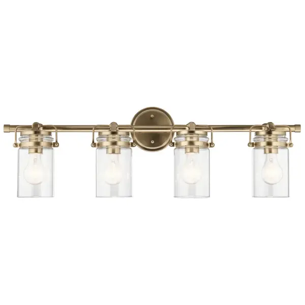 The Brinley vanity light combines transitional styling with practical illumination. Its 32.5-inch width makes it ideal for double vanities, while the champagne bronze finish adds warmth and sophistication to any bathroom. - alternate view