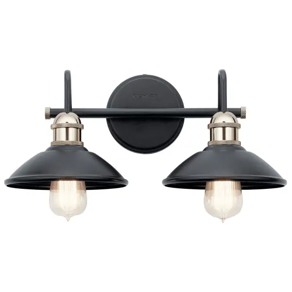 The Clyde 2-Light Vanity Light brings industrial charm to bathroom spaces with its clean metal dome shades and versatile black finish. Dimmable and damp-rated for bathroom use, this compact fixture works beautifully in modern and transitional settings. - alternate view