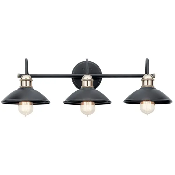 The Clyde 3-Light Vanity Light combines industrial style with modern functionality. Featuring metal dome shades and a sleek black finish, this 26.25-inch fixture provides ample illumination for medium to large bathrooms. - alternate view