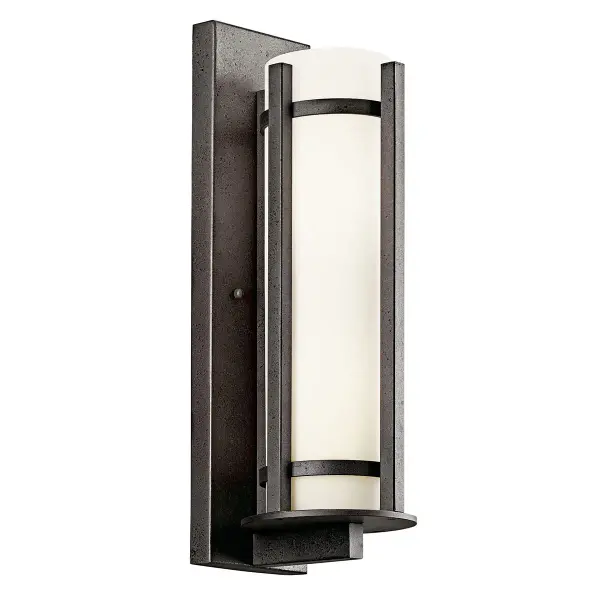 The Camden 3-light outdoor wall sconce combines classic design with modern durability. Its substantial 26-inch height and Anvil Iron finish create a commanding presence, while satin etched opal glass provides warm, diffused illumination.