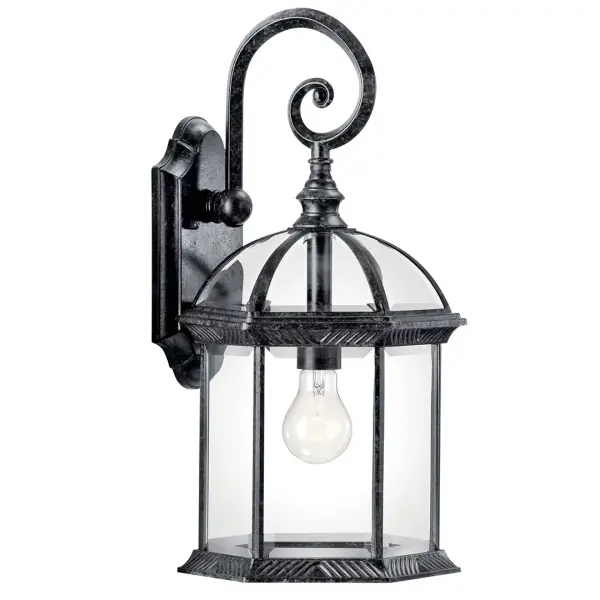 The Barrie Outdoor Wall Light combines traditional styling with modern durability. Featuring clear beveled glass and a wet-rated design, it's perfect for exposed outdoor areas requiring reliable illumination.