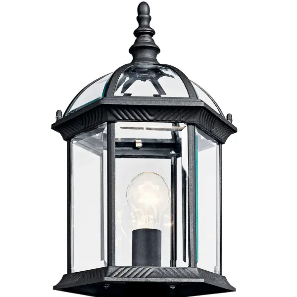 The Barrie Outdoor Post Light combines traditional styling with modern durability. Featuring clear beveled glass and a weather-resistant black finish, this fixture provides reliable illumination for pathways and entryways. - alternate view