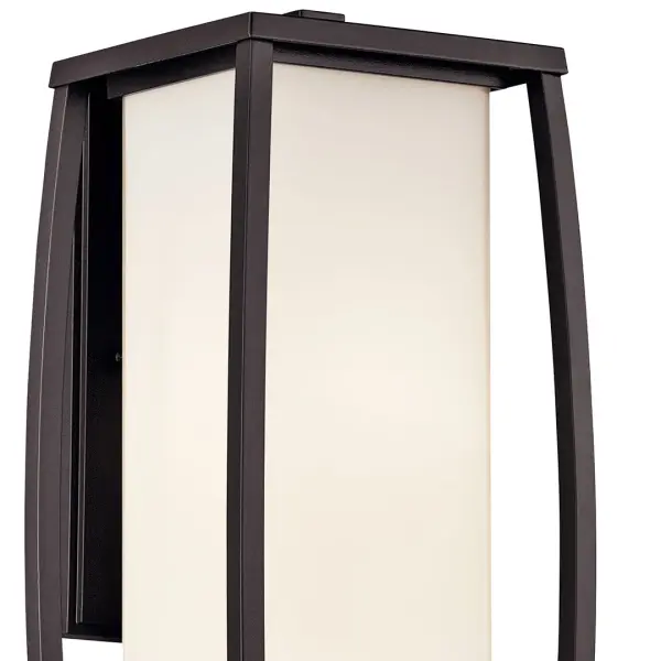 The Bowen 2-Light Outdoor Wall Light combines architectural bronze finish with satin etched opal glass for sophisticated outdoor illumination. Wet-rated and dimmable, it delivers both style and functionality. - alternate view