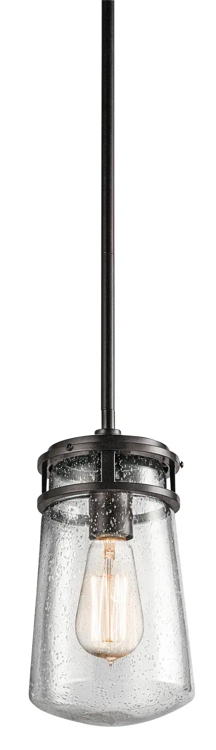 The Lyndon pendant combines timeless design with practical outdoor durability. Its architectural bronze finish and seeded glass create visual interest while the aluminum construction ensures weather resistance for covered exterior spaces.