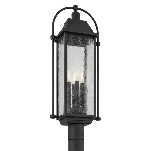 The Harbor Row post mount delivers timeless appeal with its carriage lantern silhouette, seeded glass panels, and refined loop detailing. Perfect for creating a warm, vintage glow in outdoor spaces while offering wet-rated durability.