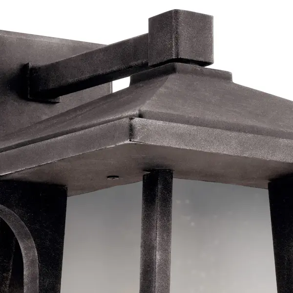 The Beckett combines transitional styling with durable weathered zinc finish and seeded glass for a sophisticated outdoor lighting solution. Its 18-inch height provides substantial presence while the dimmable feature offers lighting flexibility. - alternate view