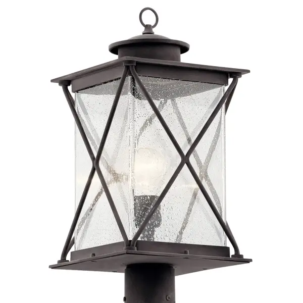 The Argyle Outdoor Post Light combines traditional styling with durable weathered zinc finish and clear seeded glass. Wet-rated for all weather conditions, this compact fixture provides reliable illumination for pathways and entryways. - alternate view