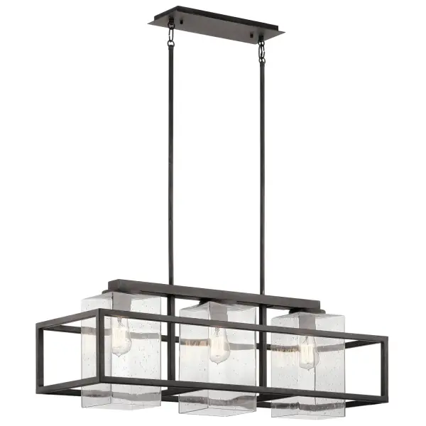 The Wright collection delivers a perfect blend of industrial style and outdoor durability. The geometric steel framework in weathered zinc finish pairs beautifully with clear seeded glass shades, creating visual interest while providing ample task lighting. Damp-rated for covered outdoor spaces and equally stunning over kitchen islands.