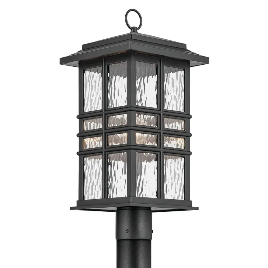 Classic Square Post Light with Hammered Glass and Weather Protection - Image 1