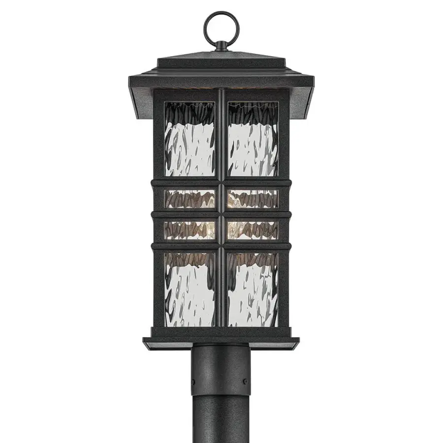 Classic Square Post Light with Hammered Glass and Weather Protection - Image 2