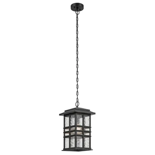 The Beacon Square brings timeless outdoor elegance with its textured black finish and clear hammered glass. Perfect for covered porches and entryways, this wet-rated fixture combines durability with classic design. - alternate view