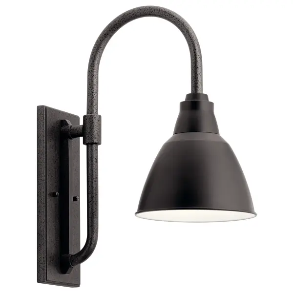 The Pellinord wall sconce delivers authentic rustic character with its sweeping gooseneck arm and two-tone black finish. Wet-rated for durability and sized perfectly for entryways, porches, and patios.