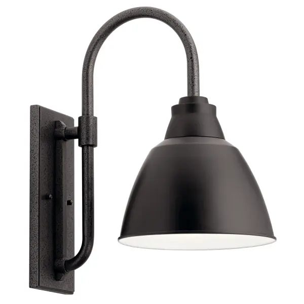 The Pellinord outdoor wall sconce combines rustic lodge aesthetics with practical wet-rated durability. Its sweeping gooseneck arm and two-tone black finish create visual interest while the 16-inch extension provides ample illumination.