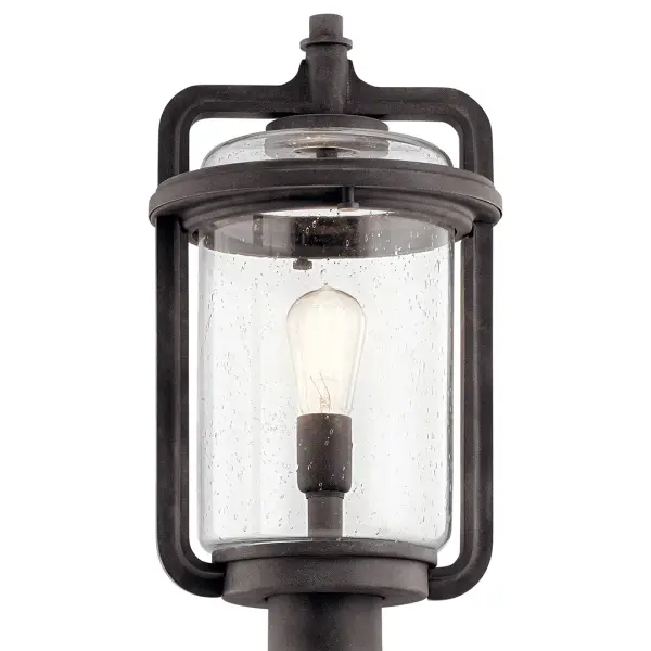 The Andover Outdoor Post Light combines traditional styling with modern durability. Its weathered zinc finish and clear seeded glass create timeless curb appeal while the wet-rated construction ensures reliable performance. - alternate view