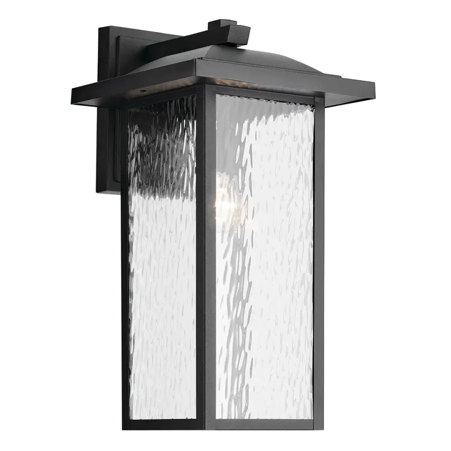 Elegant Outdoor Wall Light with Textured Black Finish and Water Glass - Image 1