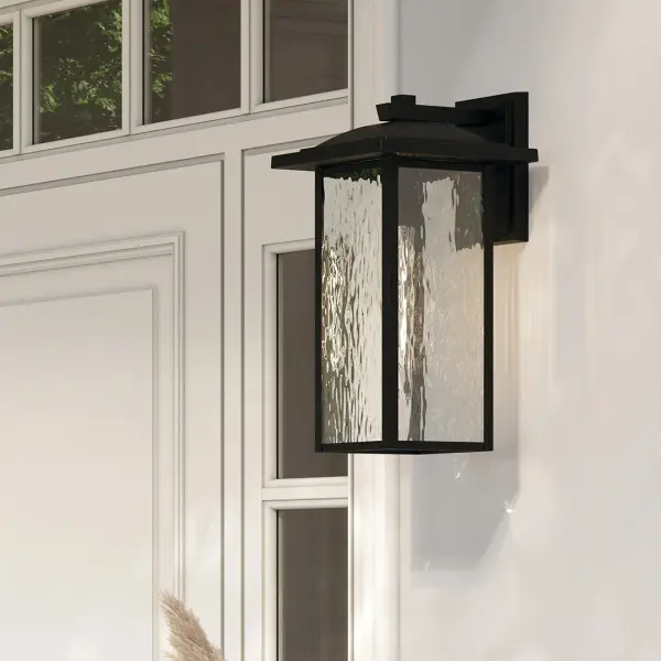Elegant Outdoor Wall Light with Textured Black Finish and Water Glass - Image 4