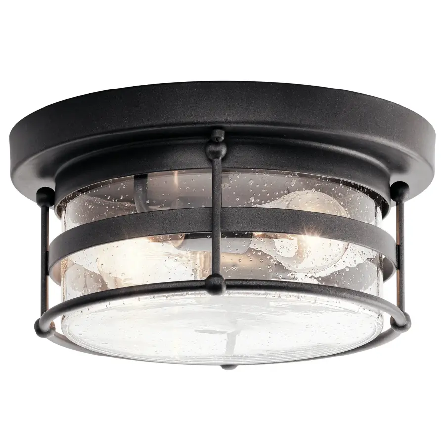 Mill Lane Two Light Outdoor Ceiling Mount in Anvil Iron