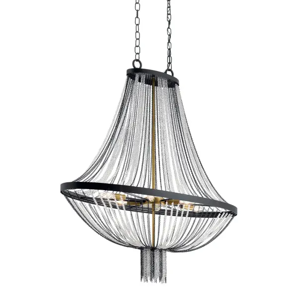 The Alexia Chandelier combines textured black and natural brass finishes in a bold linear silhouette. Its 36-inch length and 6-light configuration make it perfect for dining rooms and kitchen islands seeking contemporary elegance.