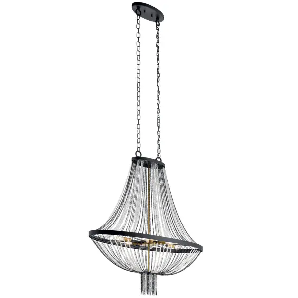 The Alexia Chandelier combines textured black and natural brass finishes in a bold linear silhouette. Its 36-inch length and 6-light configuration make it perfect for dining rooms and kitchen islands seeking contemporary elegance. - alternate view