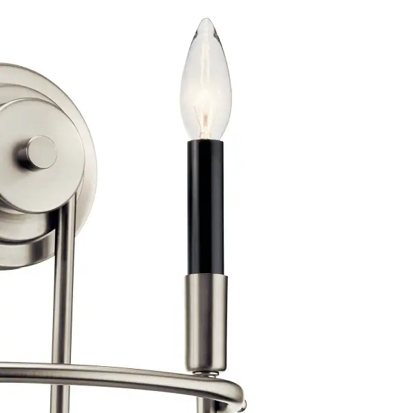 The Capitol Hill 2-Light Wall Sconce combines classic design with modern functionality. Its brushed nickel finish and black shades create sophisticated contrast, while dimmable capability and damp rating make it ideal for bathrooms and hallways. - alternate view