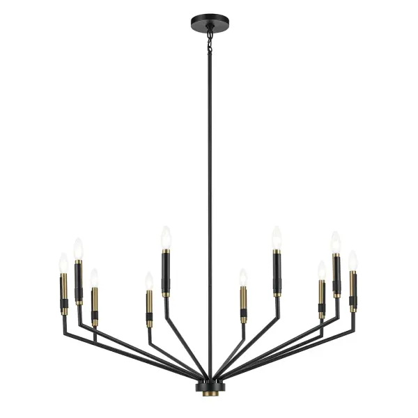 The Armand Chandelier commands attention with its impressive 38-inch diameter and 10-light configuration. The black and bronze finish combination creates sophisticated contrast perfect for large dining rooms and grand entryways. - alternate view