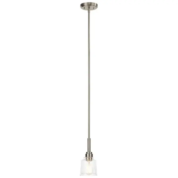 The Aivian Mini Pendant combines brushed nickel finish with clear glass for a versatile, contemporary look. At just 5.25 inches wide, it's ideal for smaller spaces or clustered installations over islands and bars. - alternate view