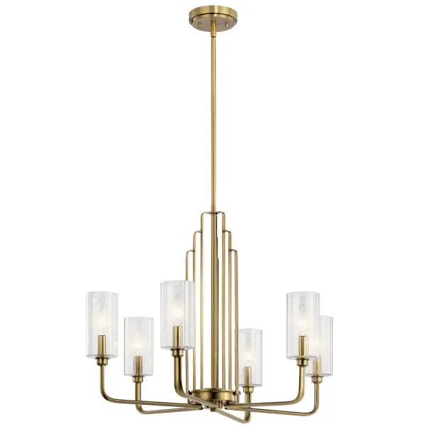 Kimrose 6-Light Art Deco Chandelier in Brushed Natural Brass