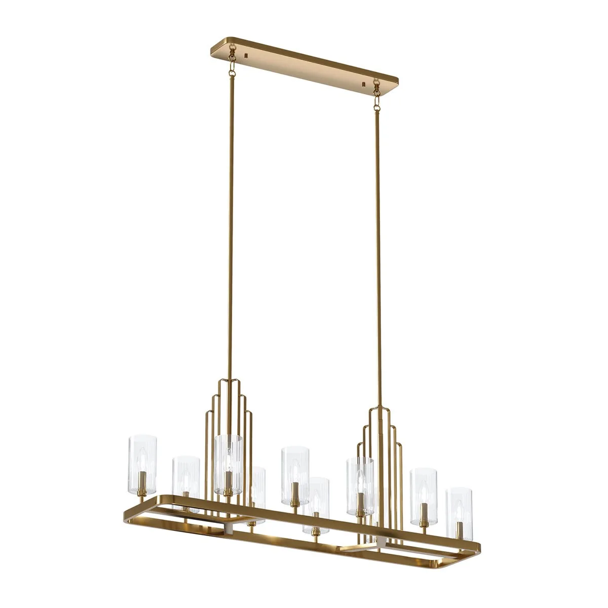 Kimrose 10-Light Linear Chandelier in Brushed Natural Brass
