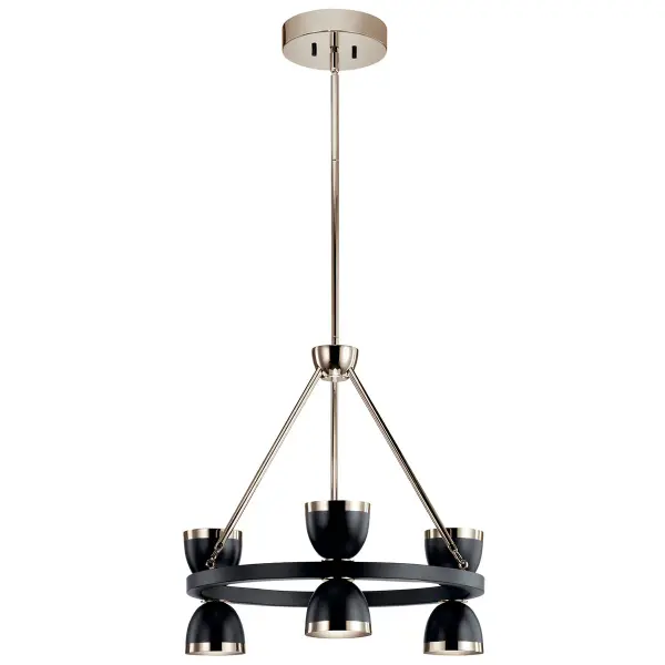 The Baland Chandelier combines contemporary design with industrial flair through its unique metal hourglass shades. Energy-efficient integrated LED technology and dimmable functionality make it both stylish and practical. - alternate view