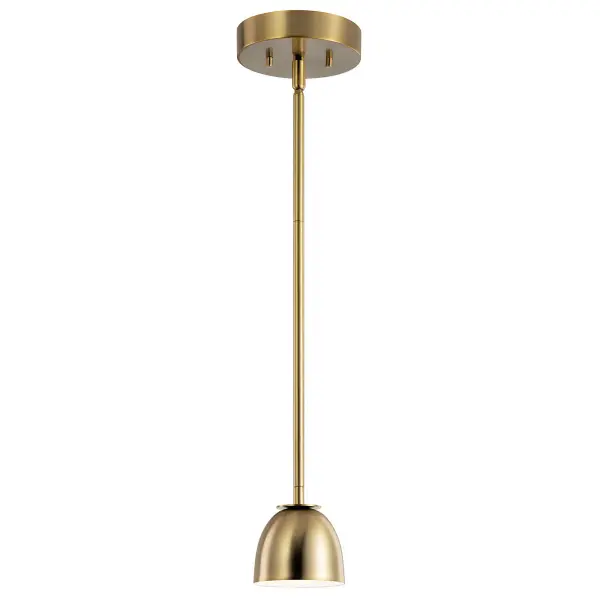 The Baland Mini Pendant delivers contemporary style in a compact 4-inch design. Its brushed natural brass finish and metal dome shade create focused task lighting ideal for small spaces or grouped installations. - alternate view