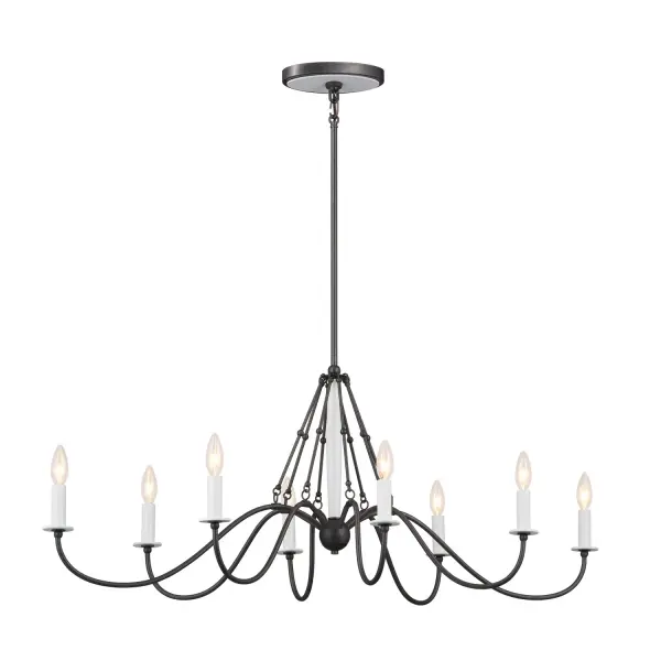 The Freesia brings industrial elegance with its anvil iron finish and 8-light linear design. At 44.5 inches long, it's perfectly proportioned for medium to large dining tables and kitchen islands, offering substantial presence without overwhelming the space.