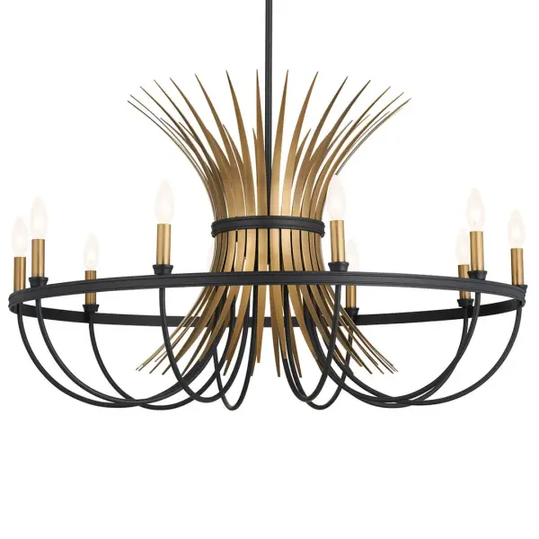 The Baile Chandelier makes a dramatic statement with its generous 37-inch diameter and striking black and natural brass finish combination. Perfect for large dining rooms and entryways, this 10-light fixture delivers both substantial illumination and sophisticated industrial-transitional style.