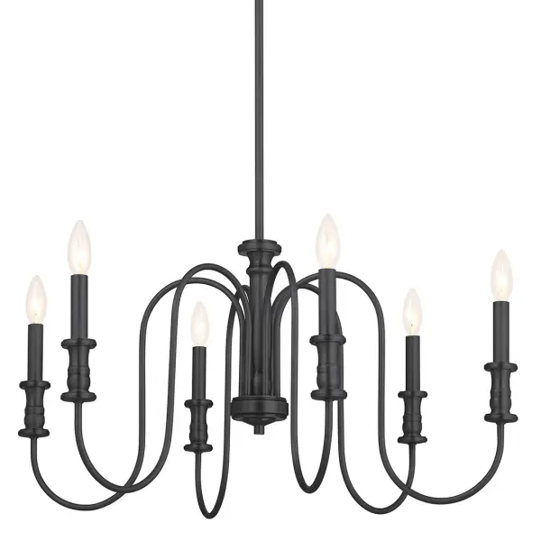 The Karthe Chandelier brings rustic charm with its 6-light design and substantial 28.75-inch diameter. Perfect for creating a focal point in dining rooms or over kitchen islands, this fixture balances farmhouse warmth with industrial strength.
