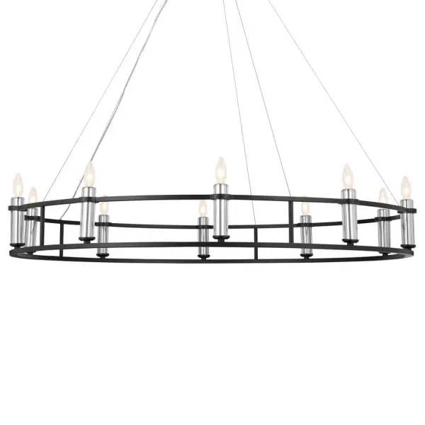The Rosalind Chandelier makes a bold architectural statement with its impressive 50-inch diameter and 10-light configuration. Its updated traditional design in black finish brings sophisticated drama to grand spaces.