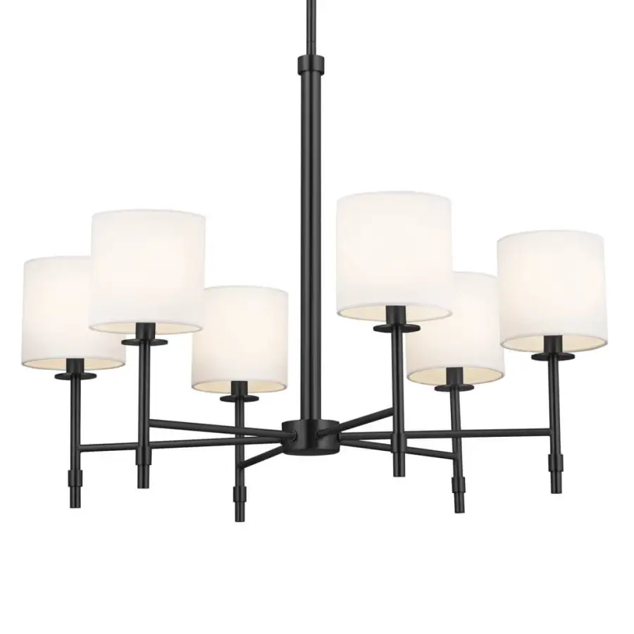 Ali 6-Light Chandelier with Black Fabric Drum Shade - Image 1