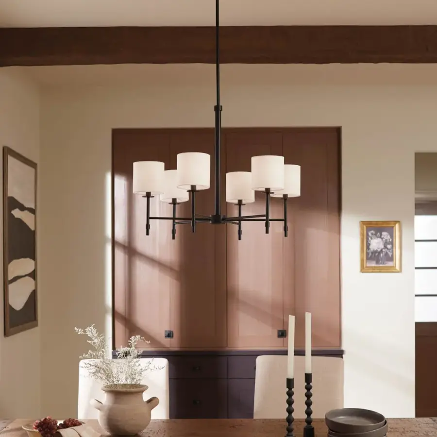 Ali 6-Light Chandelier with Black Fabric Drum Shade - Image 5