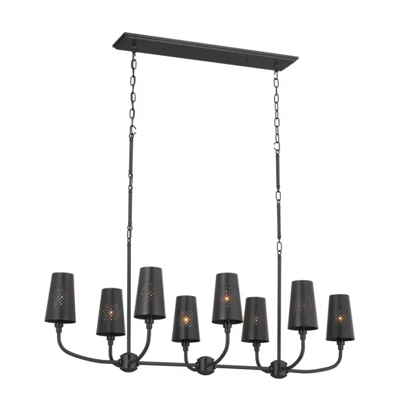 The Adeena Chandelier brings timeless elegance with its 8-light configuration and distinctive metal bell shades. At nearly 4 feet wide, this statement piece commands attention in dining rooms and grand entryways. - alternate view