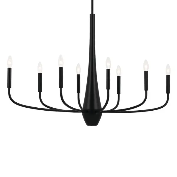 The Deela 8-light chandelier commands attention with its dramatic 41-inch linear profile and sleek black finish. Perfect for contemporary spaces requiring substantial illumination and architectural presence.