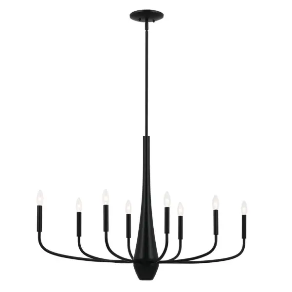 The Deela 8-light chandelier commands attention with its dramatic 41-inch linear profile and sleek black finish. Perfect for contemporary spaces requiring substantial illumination and architectural presence. - alternate view